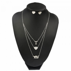 Stainless steel jewelry set Love necklace and earrings
