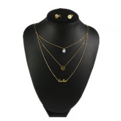 Stainless steel jewelry set Smile three-layer necklace and earrings