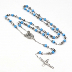 6mm bead  Stainless Steel Rosary Necklace