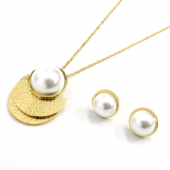 Stainless steel jewelry set  Pearl necklace and earrings