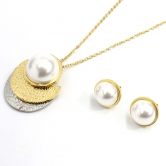 Stainless steel jewelry set  Pearl necklace and earrings