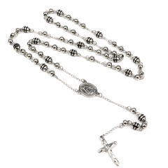6mm bead  Stainless Steel Rosary Necklace