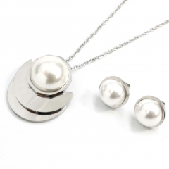 Stainless steel jewelry set  Pearl necklace and earrings