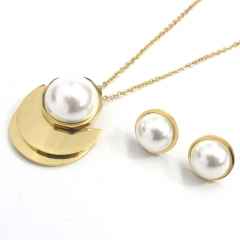 Stainless steel jewelry set  Pearl necklace and earrings