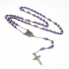 6mm bead  Stainless Steel Rosary Necklace