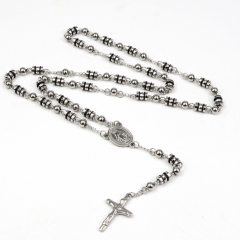 6mm bead  Stainless Steel Rosary Necklace
