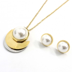 Stainless steel jewelry set  Pearl necklace and earrings