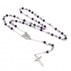 6mm bead  Stainless Steel Rosary Necklace