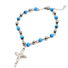 6MM beads Stainless Steel Rosary Cross Jesus Bracelet