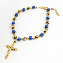 6MM beads Stainless Steel Rosary Cross Jesus Bracelet