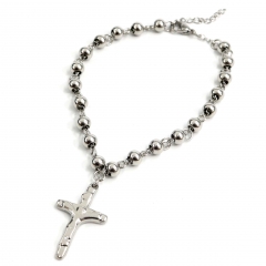 6MM beads Stainless Steel Rosary Cross Jesus Bracelet