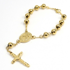 8MM beads Stainless Steel Rosary Cross Maria Bracelet