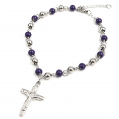 6MM beads Stainless Steel Rosary Cross Jesus Bracelet