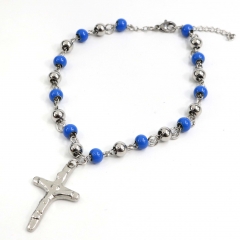 6MM beads Stainless Steel Rosary Cross Jesus Bracelet