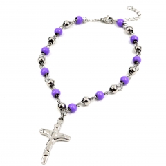 6MM beads Stainless Steel Rosary Cross Jesus Bracelet