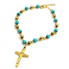 6MM beads Stainless Steel Rosary Cross Jesus Bracelet