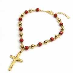 6MM beads Stainless Steel Rosary Cross Jesus Bracelet