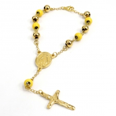 8MM beads Stainless Steel Rosary Cross Maria Bracelet