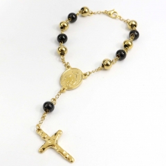 8MM beads Stainless Steel Rosary Cross Maria Bracelet
