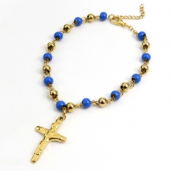 6MM beads Stainless Steel Rosary Cross Jesus Bracelet