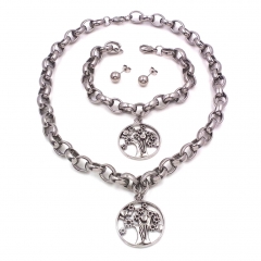 Women Stainless steel jewelry set Necklace + Earrings+Bracelet