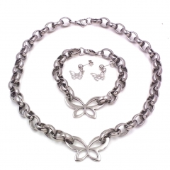 Women Stainless steel jewelry set Necklace + Earrings+Bracelet