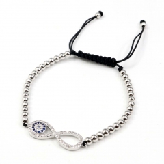 Stainless steel beads adjustable copper inlaid zircon  bracelet wholesale