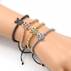 Stainless steel beads adjustable copper inlaid zircon  bracelet wholesale