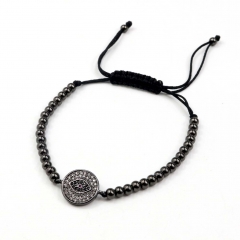 Stainless steel beads adjustable copper inlaid zircon  bracelet wholesale