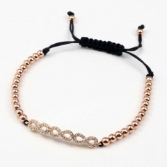 Stainless steel beads adjustable copper inlaid zircon  bracelet wholesale