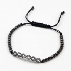 Stainless steel beads adjustable copper inlaid zircon  bracelet wholesale