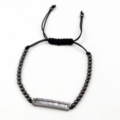 Stainless steel beads adjustable copper inlaid zircon  bracelet wholesale