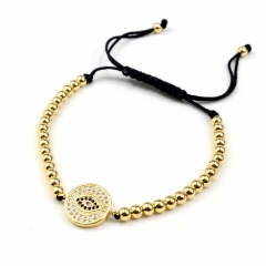 Stainless steel beads adjustable copper inlaid zircon  bracelet wholesale