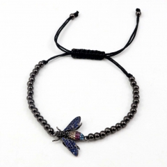 Stainless steel beads adjustable copper inlaid zircon  bracelet wholesale