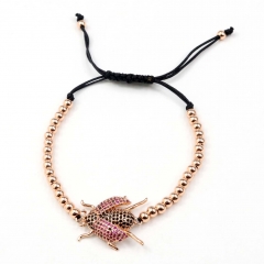Stainless steel beads adjustable copper inlaid zircon  bracelet wholesale