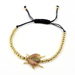 Stainless steel beads adjustable copper inlaid zircon  bracelet wholesale