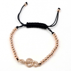 Stainless steel beads adjustable copper inlaid zircon  bracelet wholesale