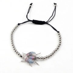 Stainless steel beads adjustable copper inlaid zircon  bracelet wholesale