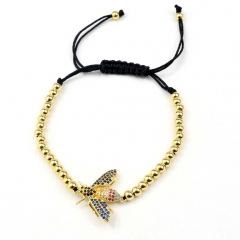 Stainless steel beads adjustable copper inlaid zircon  bracelet wholesale