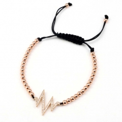Stainless steel beads adjustable copper inlaid zircon  bracelet wholesale