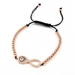 Stainless steel beads adjustable copper inlaid zircon  bracelet wholesale
