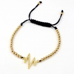 Stainless steel beads adjustable copper inlaid zircon  bracelet wholesale