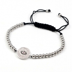Stainless steel beads adjustable copper inlaid zircon  bracelet wholesale