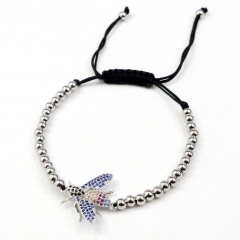 Stainless steel beads adjustable copper inlaid zircon  bracelet wholesale
