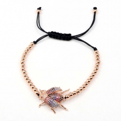Stainless steel beads adjustable copper inlaid zircon  bracelet wholesale