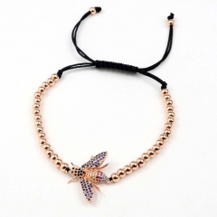 Stainless steel beads adjustable copper inlaid zircon  bracelet wholesale