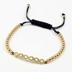 Stainless steel beads adjustable copper inlaid zircon  bracelet wholesale
