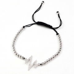 Stainless steel beads adjustable copper inlaid zircon  bracelet wholesale