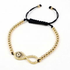Stainless steel beads adjustable copper inlaid zircon  bracelet wholesale
