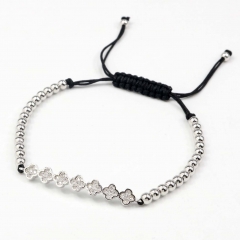 Stainless steel beads adjustable copper inlaid zircon  bracelet wholesale
